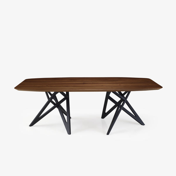 Stół Ennéa — Ligne Roset, blat drewniany, nogi w jesionie czarnym, widok z przodu
