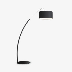 Lampa podłogowa Dimensions — Ligne Roset, łuk metalowy, abażur cylindryczny czarny