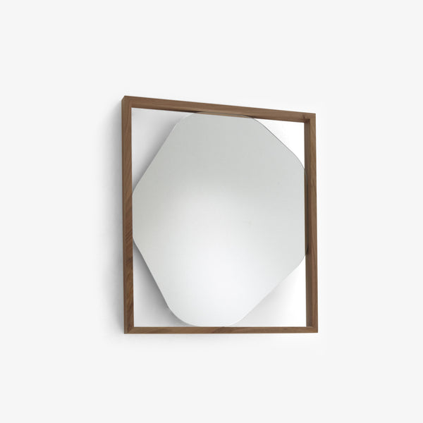 Lustro Belize Small — Ligne Roset, rama drewno naturalne, geometryczne lustro, widok frontalny