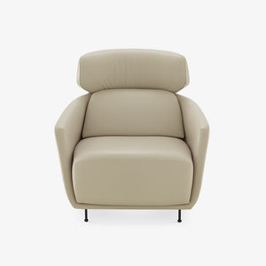 Fotel Okura — Ligne Roset, tapicerka skóra beżowa, widok z przodu