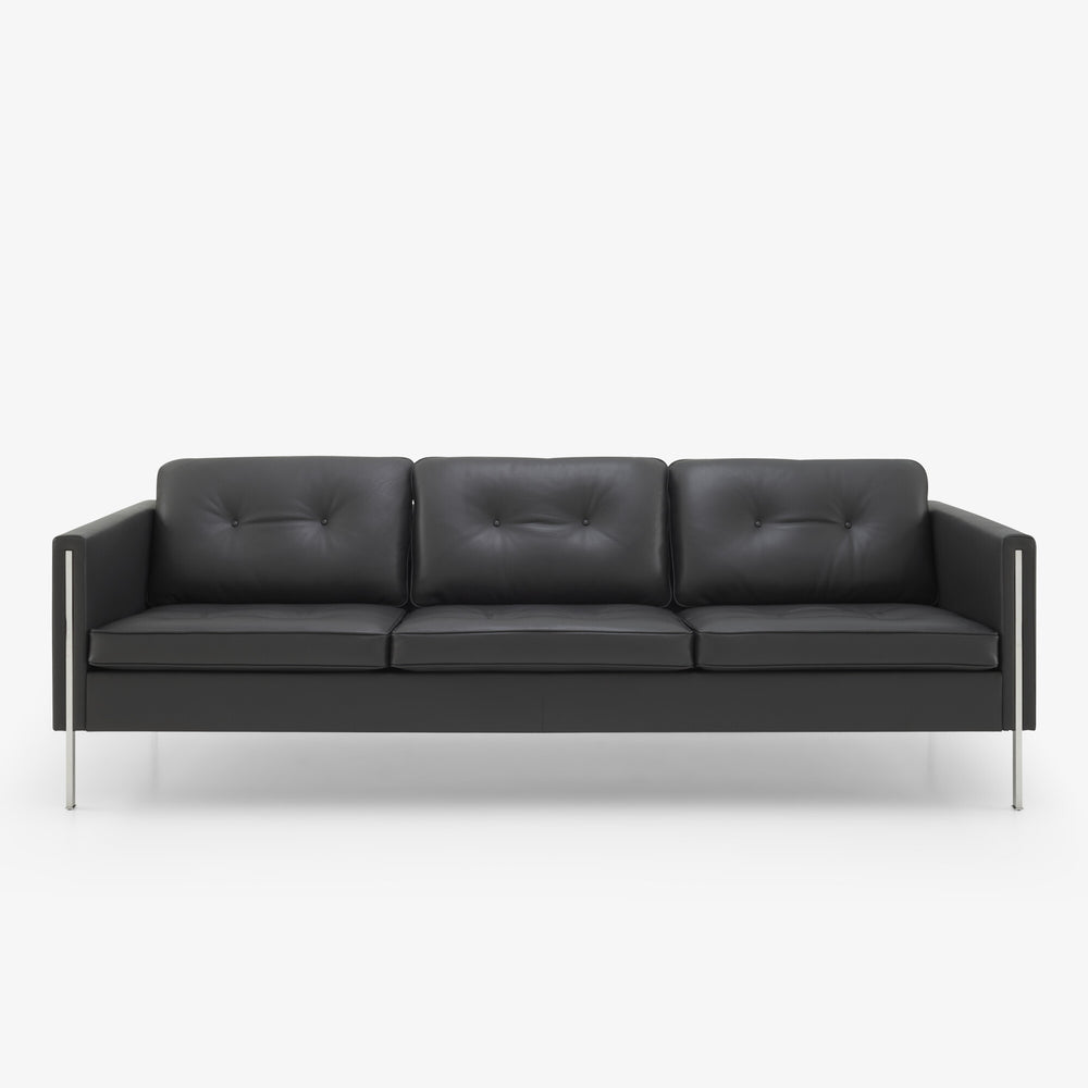 Sofa Andy Large — Ligne Roset, tapicerka skóra czarna, nogi metalowe, widok z przodu