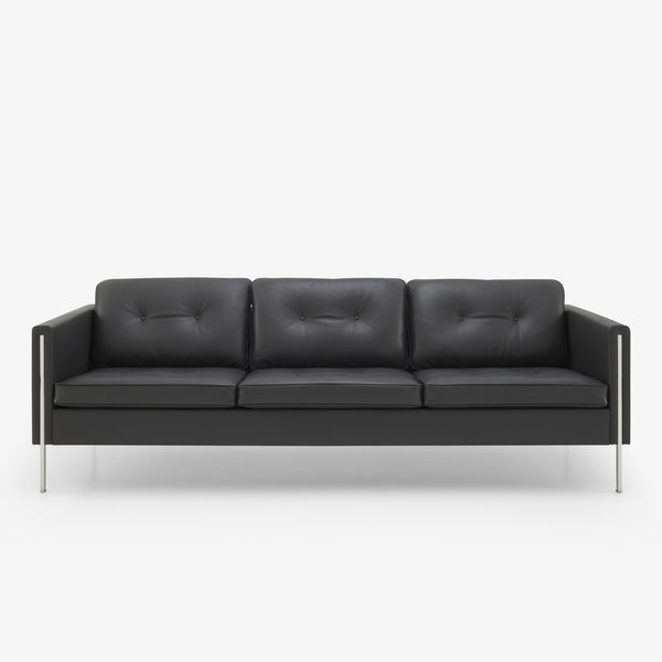 Sofa Andy Large — Ligne Roset, tapicerka skóra czarna, nogi metalowe, widok z przodu