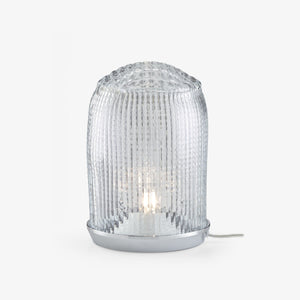 Lampa stołowa Car Light — Ligne Roset, szklany klosz z pionowymi żebrami, podstawa metalowa, widok z przodu
