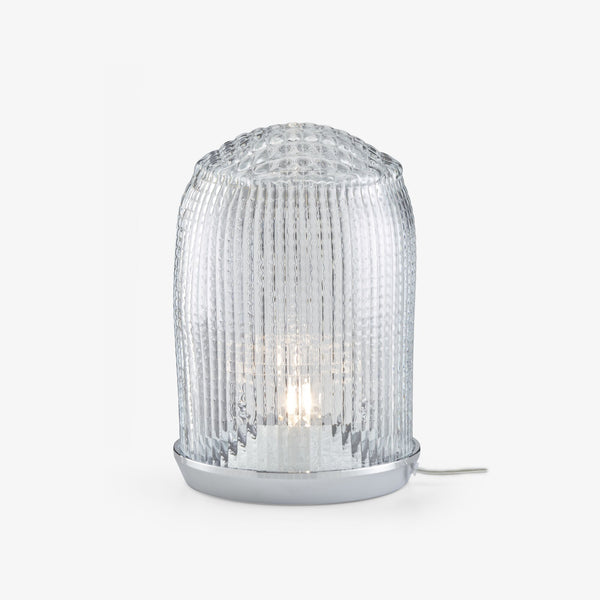 Lampa stołowa Car Light — Ligne Roset, szklany klosz z pionowymi żebrami, podstawa metalowa, widok z przodu