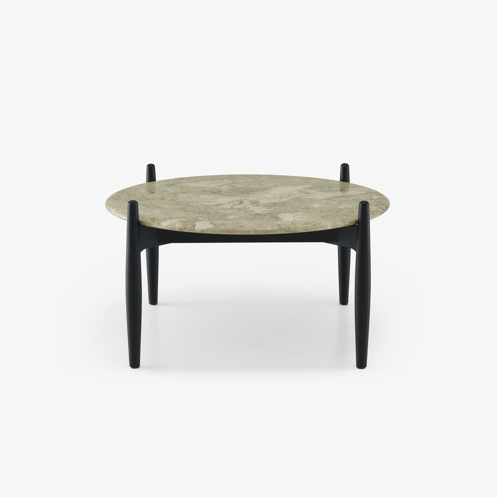 Stolik kawowy Caffè — Ligne Roset, blat marmurowy, nogi czarne, widok z przodu