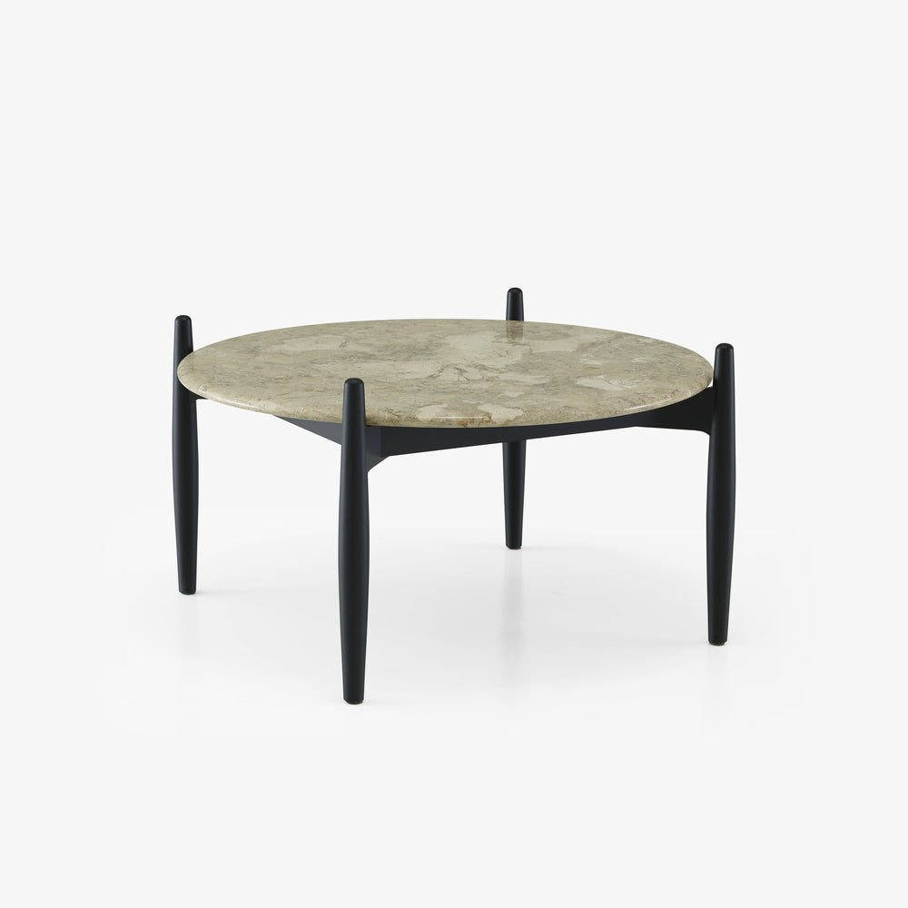 Stolik kawowy Caffè — Ligne Roset, blat marmurowy, nogi czarne, widok z przodu