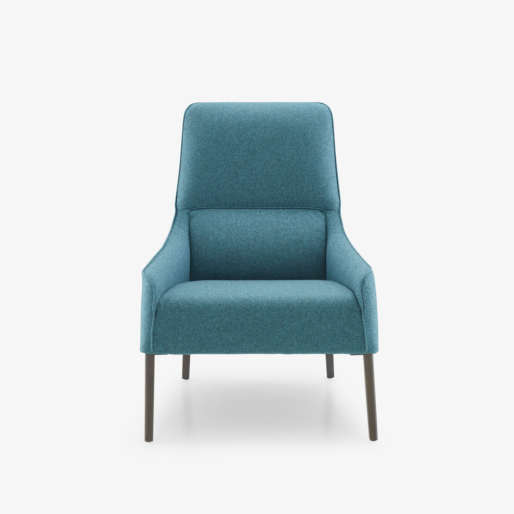 Fotel Long Island — Ligne Roset, tapicerka tkanina w kolorze niebiesko-zielonym, widok z przodu