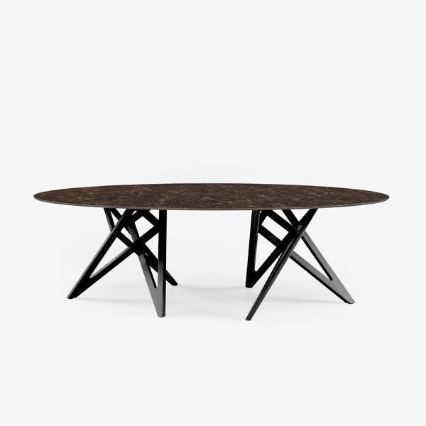 Stół Ennéa — Ligne Roset, blat owalny marmur, podstawa czarna, widok z przodu