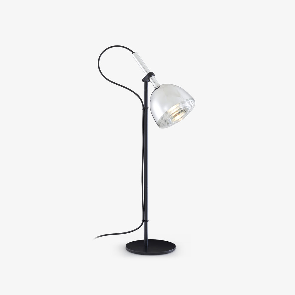 Lampa stołowa Chrome Bell — Ligne Roset, abażur przezroczysty, wysięgnik czarny, widok z przodu