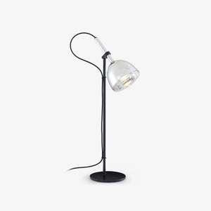 Lampa stołowa Chrome Bell — Ligne Roset, abażur przezroczysty, wysięgnik czarny, widok z przodu