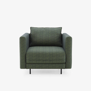 Fotel Enki — Ligne Roset, tapicerka w tkaninie zielona, widok z przodu