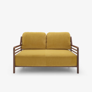 Sofa Flax High Back — Ligne Roset, tapicerka żółta tkanina, widok z przodu
