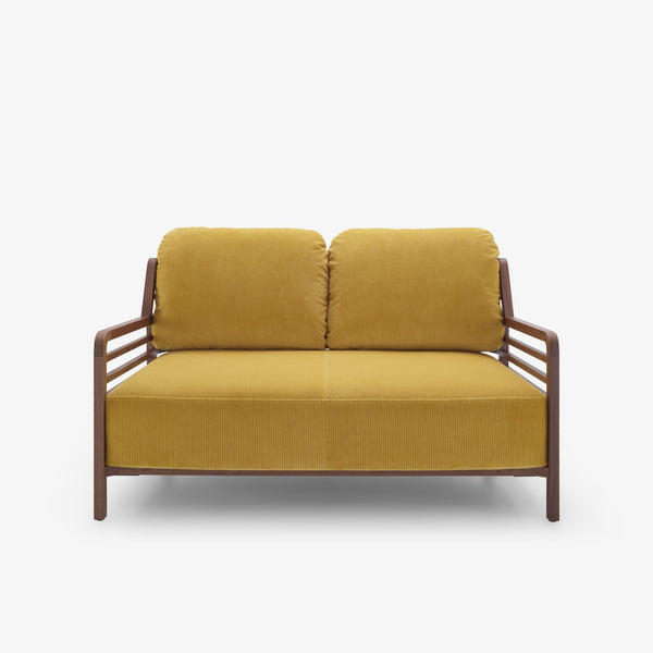 Sofa Flax High Back — Ligne Roset, tapicerka żółta tkanina, widok z przodu