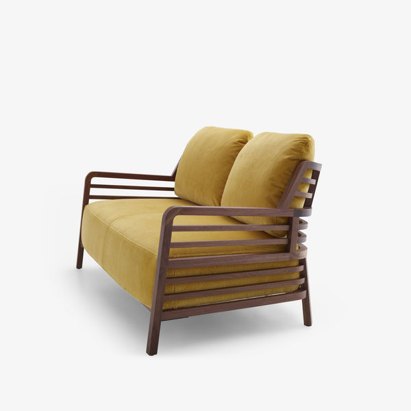 Flax High Back — fotel jednostkowy, tapicerka żółta, drewniana konstrukcja