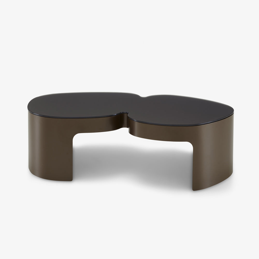 Stolik kawowy Pukka — Ligne Roset, blat czarny, nogi brązowe, widok z przodu