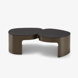 Stolik kawowy Pukka — Ligne Roset, blat czarny, nogi brązowe, widok z przodu