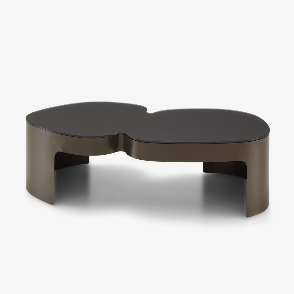 Stolik kawowy Pukka — Ligne Roset, blat czarny, nogi brązowe, widok z przodu