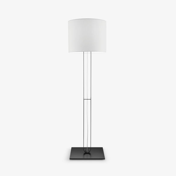 Lampa podłogowa U-turn — Ligne Roset, abażur cylindryczny, nogi metalowe, widok z przodu