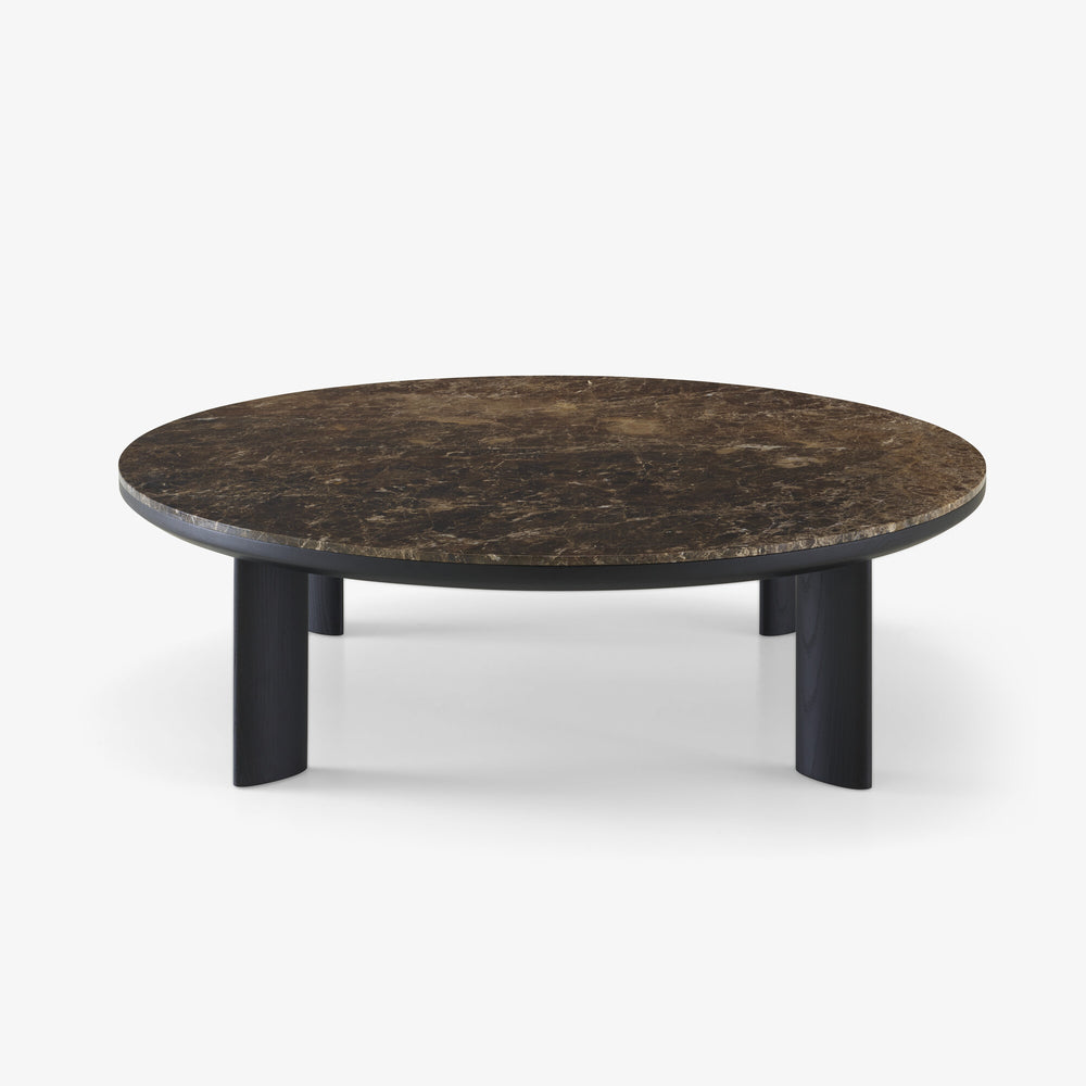 Stolik kawowy Saragosse — Ligne Roset, blat marmurowy, nogi czarne, widok z przodu