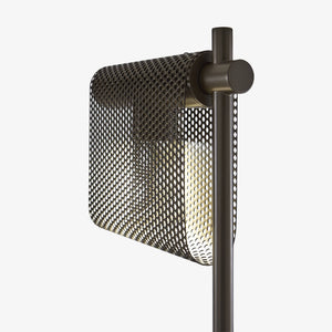 Grid Bronze — głowica lampy, cylindryczny abażur z sitkiem, detal mocowania