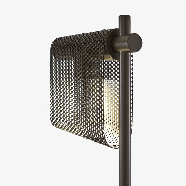 Grid Bronze — głowica lampy, cylindryczny abażur z sitkiem, detal mocowania