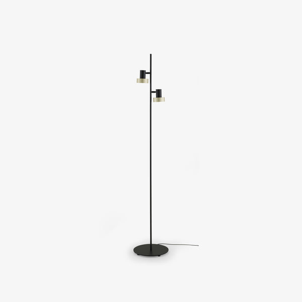 Lampa podłogowa Donut — Ligne Roset, dwa reflektory na wysięgniku, widok z przodu