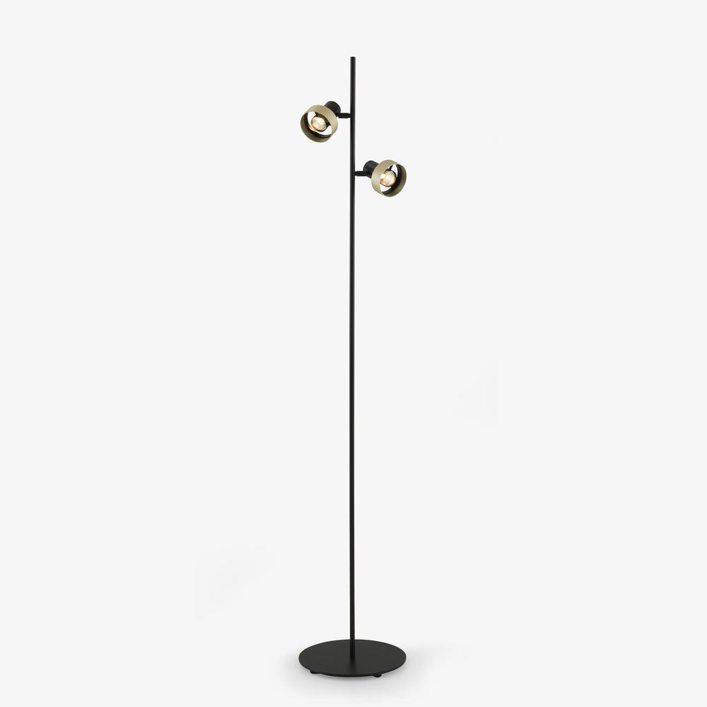 Lampa podłogowa Donut — Ligne Roset, dwa reflektory na wysięgniku, widok z przodu