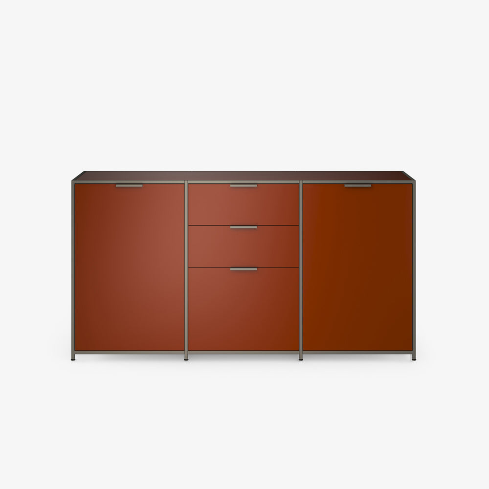Komoda Dita — Ligne Roset, 2 drzwi i 3 szuflady, lakier terakota, widok frontalny
