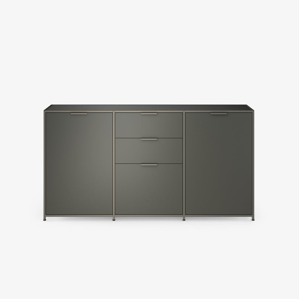 Komoda Dita — Ligne Roset, 2 drzwi i 3 szuflady, lakier terakota, widok frontalny