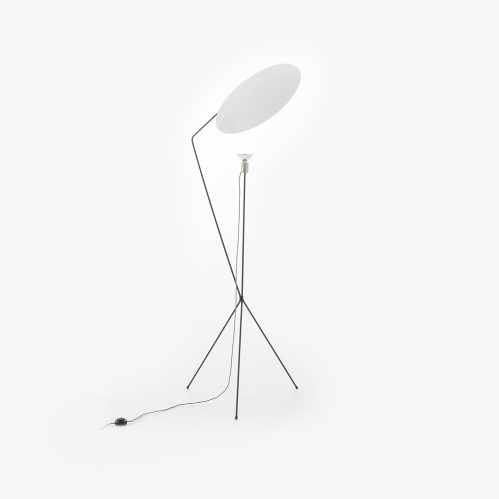 Lampa podłogowa Solveig — Ligne Roset, abażur owalny, metalowa konstrukcja, widok z przodu
