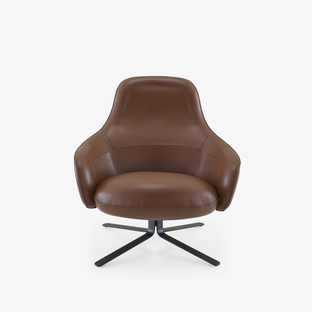 Fotel Moa — Ligne Roset, tapicerka skóra brązowa, widok z przodu