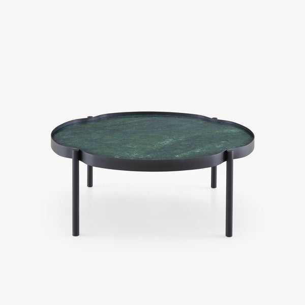 Stolik kawowy Mallea — Ligne Roset, blat marmur zielony, nogi metalowe czarne, widok z przodu