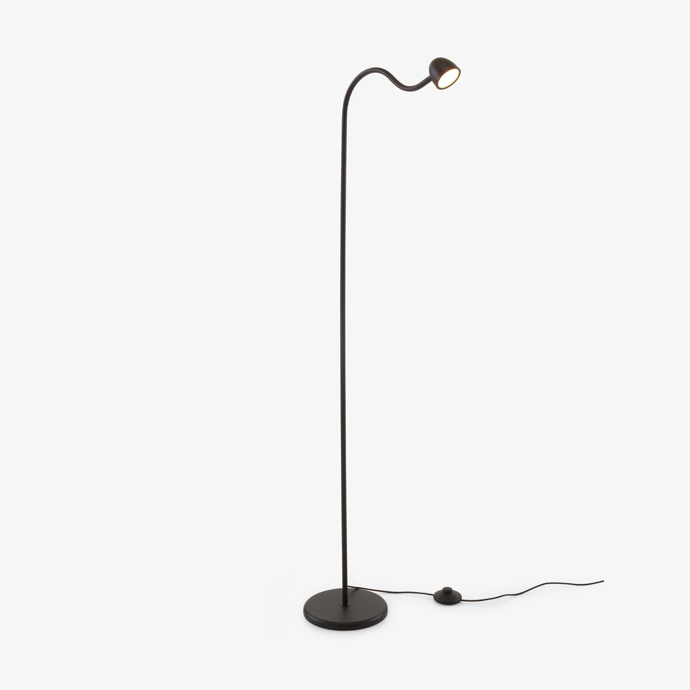 Lampa podłogowa Lash — Ligne Roset, czarny metal, wysoki łuk z głowicą, widok z przodu