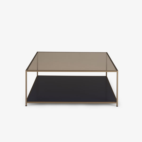 Stolik kawowy Dita — Ligne Roset, rama metalowa, blat szklany, półka czarna, widok z przodu