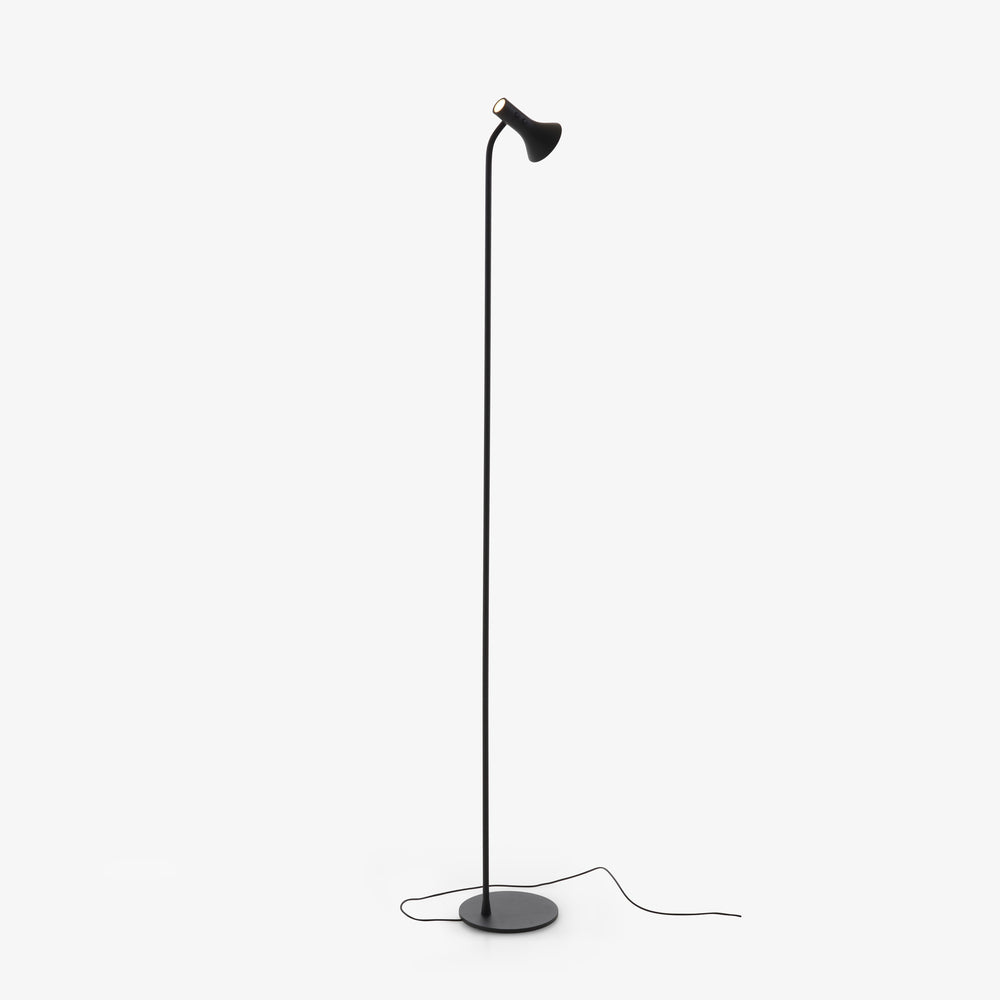 Lampa podłogowa Asha — Ligne Roset, czarna konstrukcja, widok z przodu