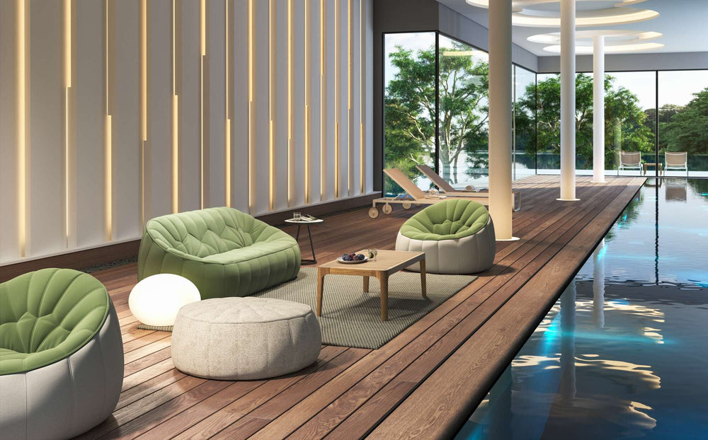 Lampa stołowa Globe Outdoor — Ligne Roset, kula mleczna, kabel zasilający, widok z przodu