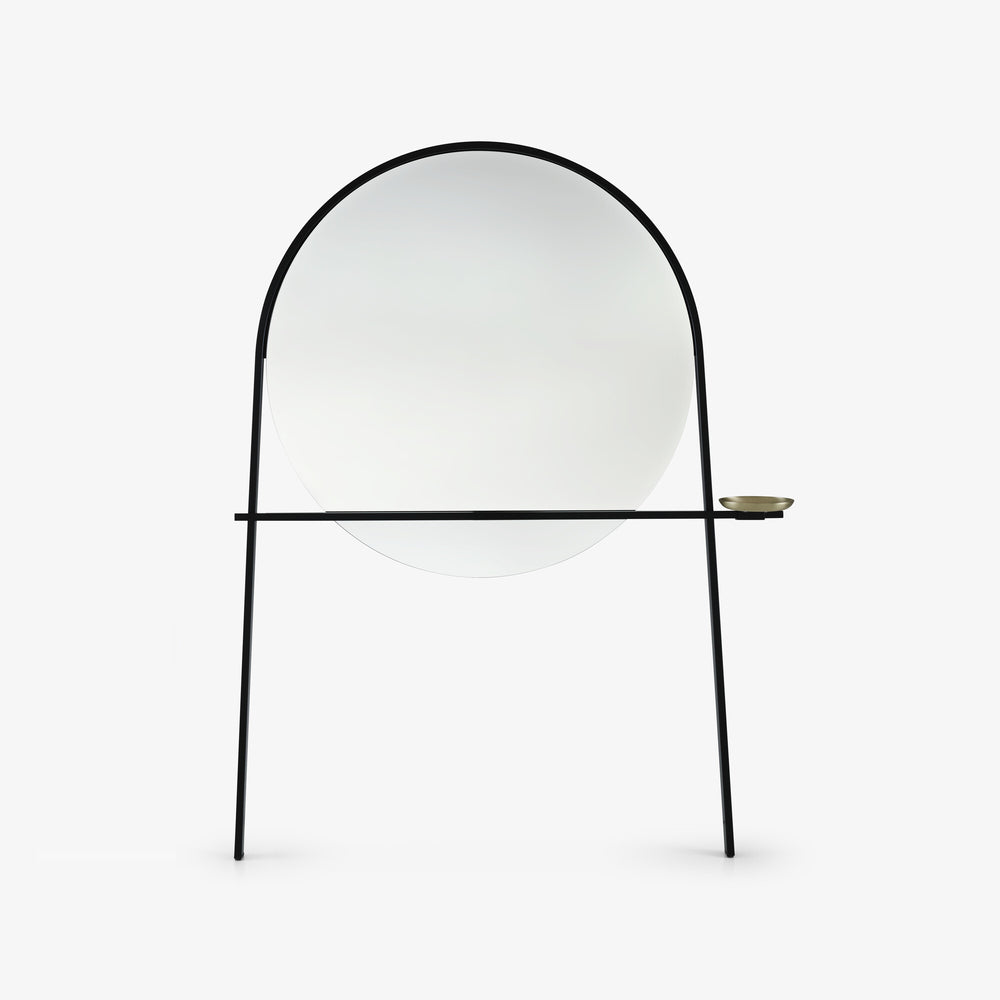 Lustro Geoffrey — Ligne Roset, rama metalowa czarna, okrągłe lustro, widok z przodu