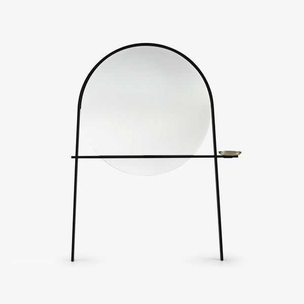 Lustro Geoffrey — Ligne Roset, rama metalowa czarna, okrągłe lustro, widok z przodu