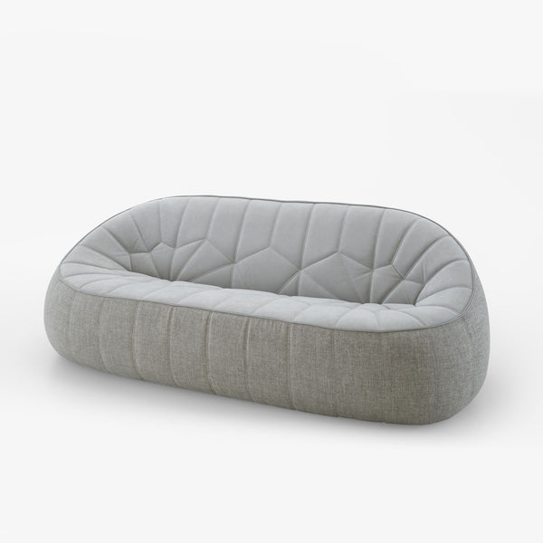 Ottoman Large Settee — ujęcie z boku, pikowanie na oparciu, tkanina beżowa
