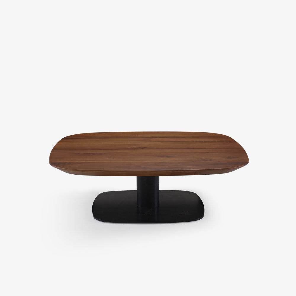 Stolik kawowy Alster — Ligne Roset, blat drewniany, noga czarna, widok z przodu
