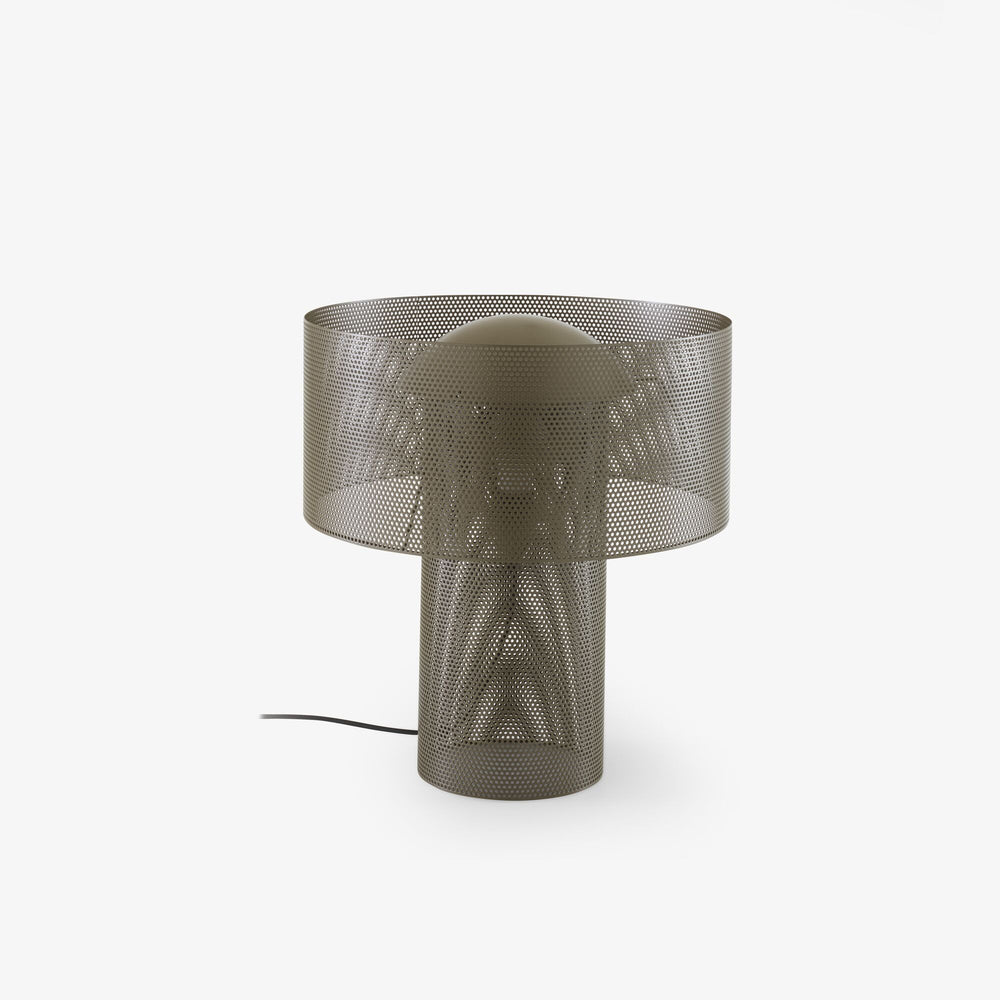 Lampa stołowa Asola — Ligne Roset, perforowana konstrukcja metalu, widok z przodu