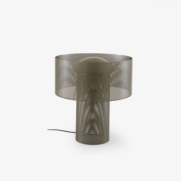 Lampa stołowa Asola — Ligne Roset, perforowana konstrukcja metalu, widok z przodu