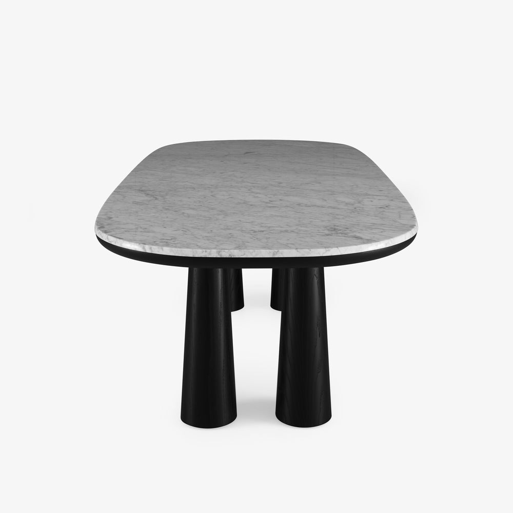 Stół Hashira — Ligne Roset, blat marmurowy, nogi czerniony jesion, widok z przodu