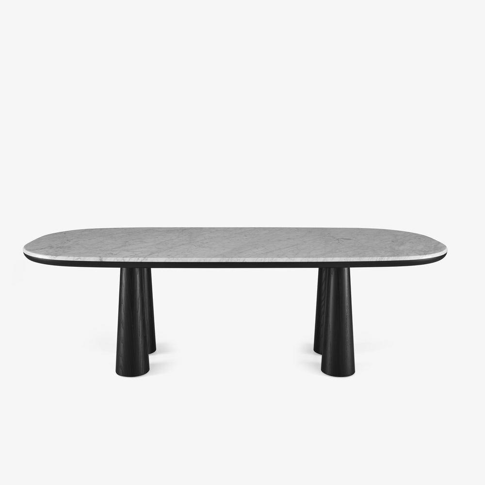 Stół Hashira — Ligne Roset, blat marmurowy, nogi czerniony jesion, widok z przodu