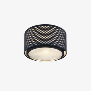 Lampa wisząca G13 m — Ligne Roset, obudowa perforowana czarna, dyfuzor mleczny, widok z przodu