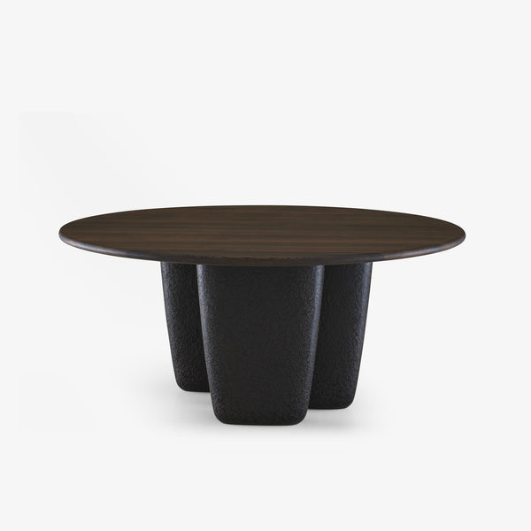 Stół Camma — Ligne Roset, blat drewniany, nogi w kształcie cylindrów, widok z przodu