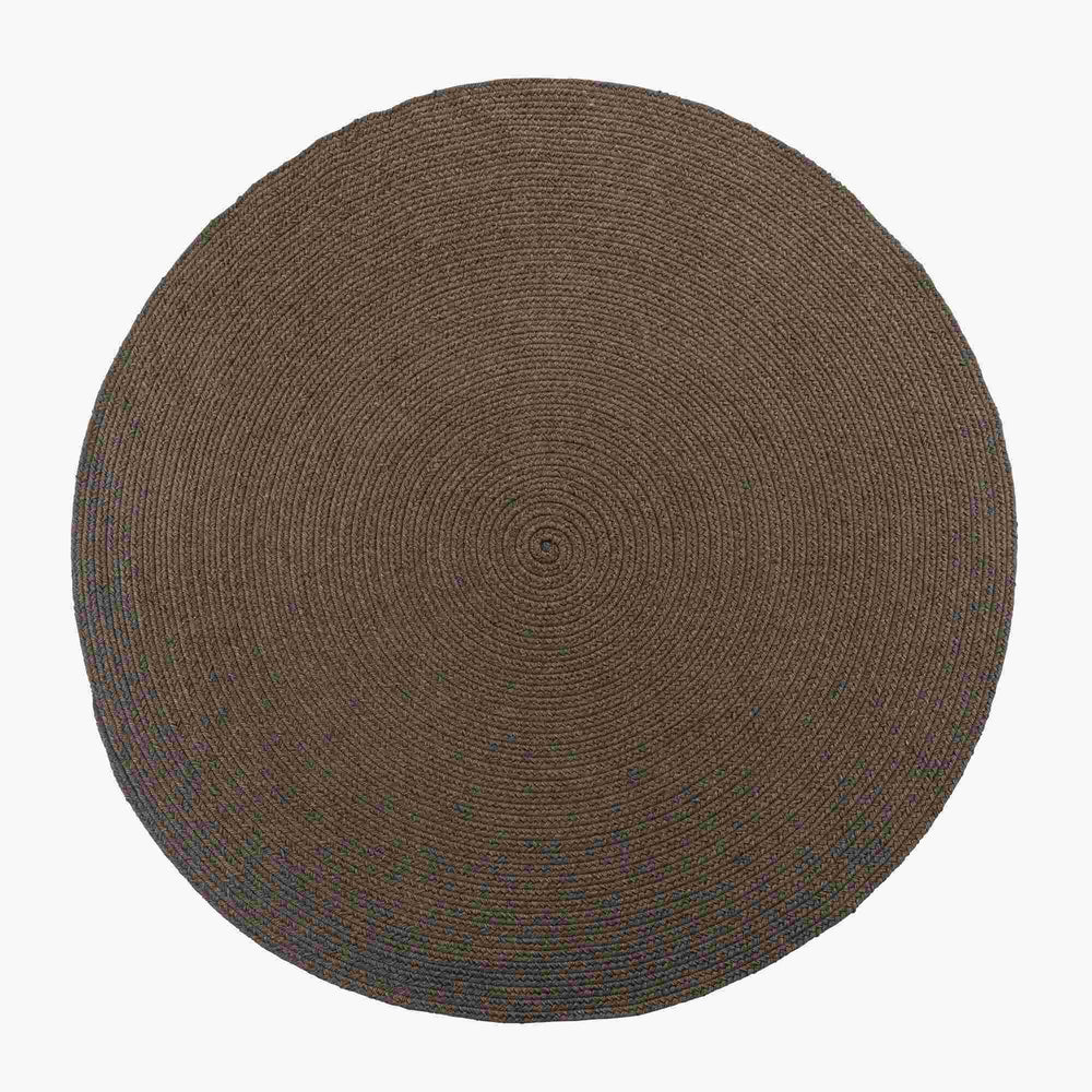 Dywan Twist — Ligne Roset, okrągły, splot tkaniny w kolorze khaki, widok z góry
