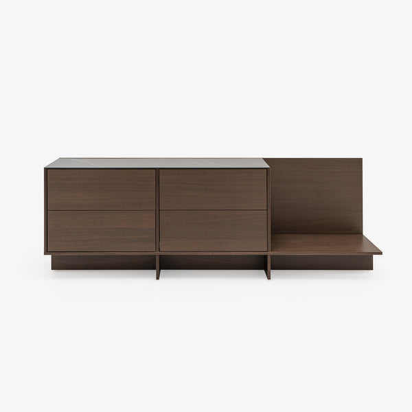 Komoda Scene — Ligne Roset, drewno wenge, blat czarny marmur, widok z przodu