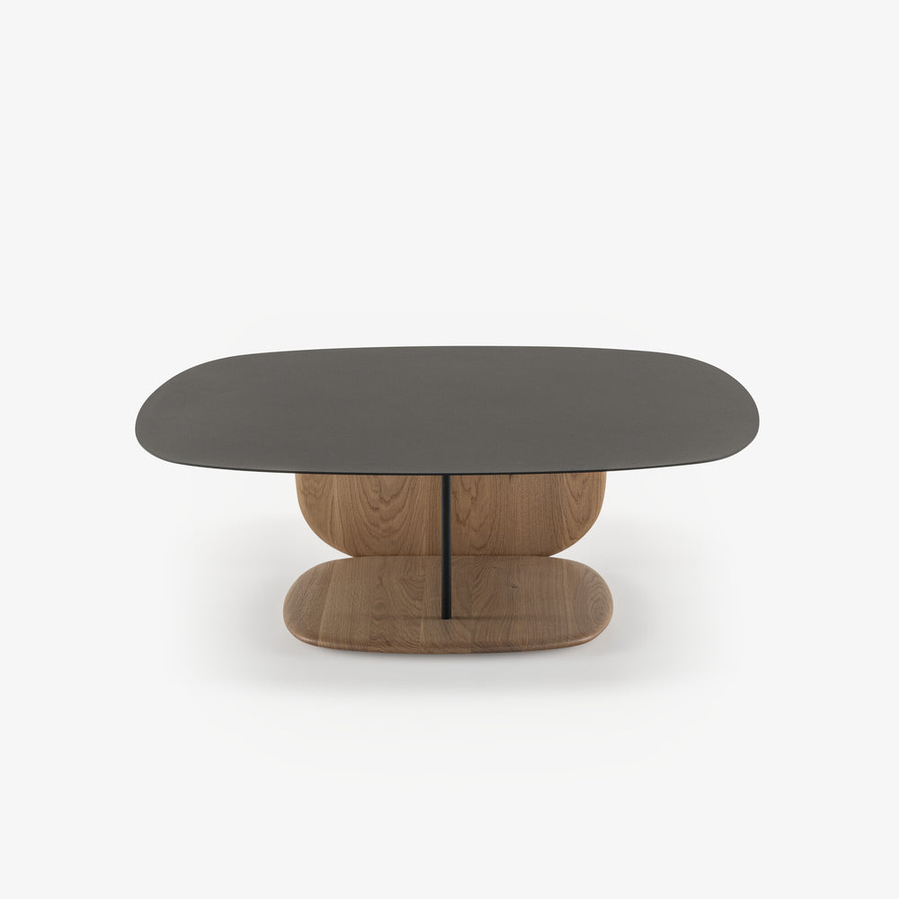 Stolik kawowy Suiren — Ligne Roset, blat antracytowy, nogi drewniane, widok z boku