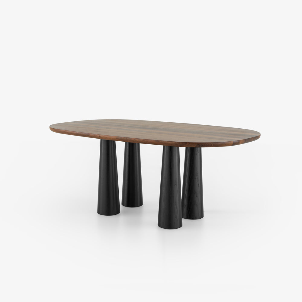 Stół Hashira — Ligne Roset, blat orzech, podstawa czarny jesion, widok z przodu